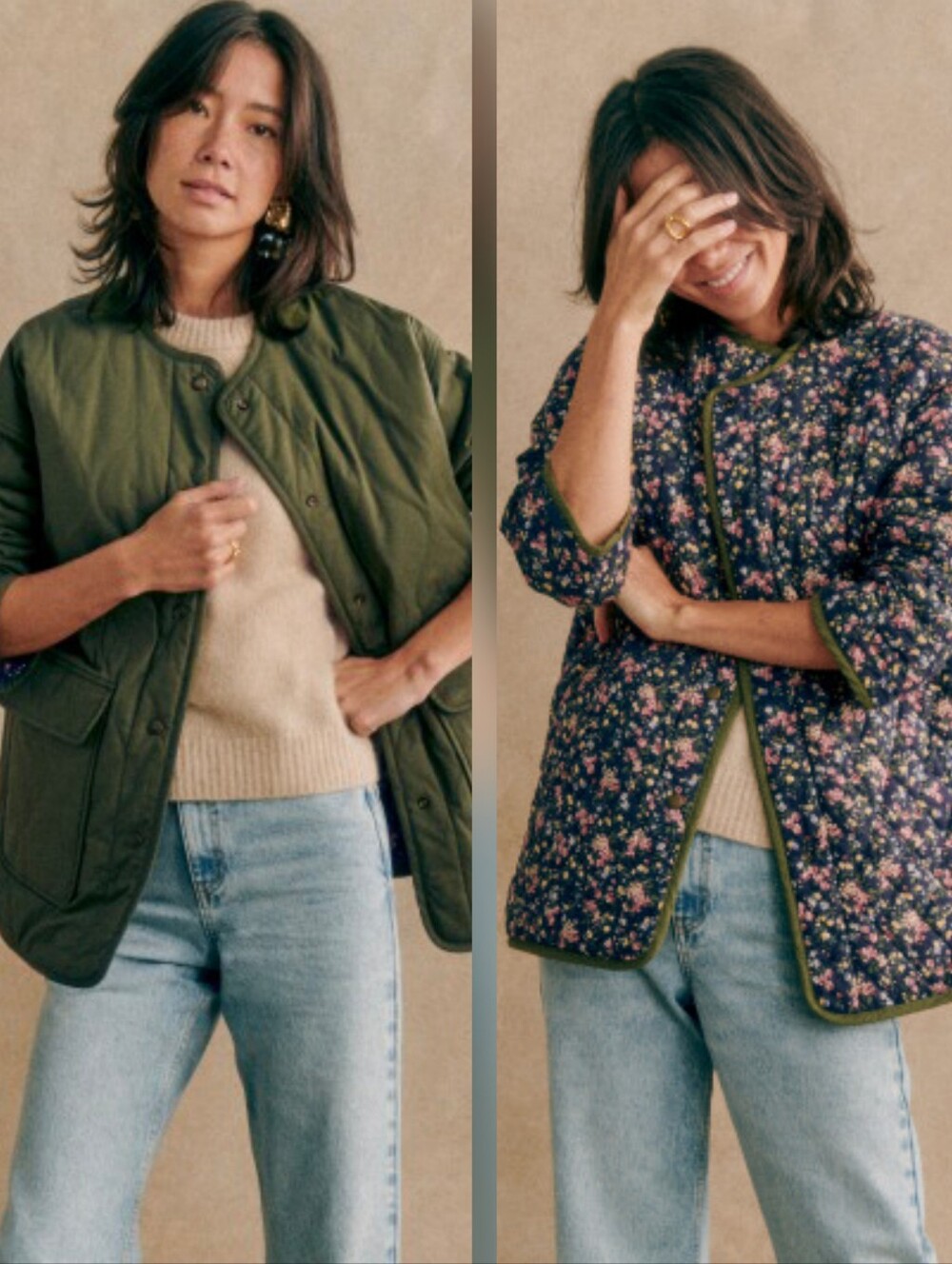 *NWT* [Sezane] Farel Reversible Quilted Jacket in Olive Green, Size 36/4 Organic